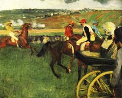 The Race Track Amateur Jockeys near a Carriage, Edgar Degas